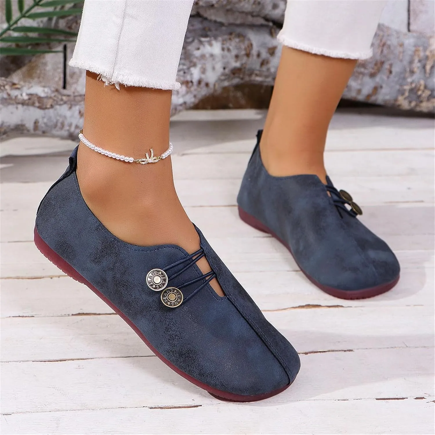 Womens Flat Sandals Dressy Comfortable Round Toe Ballet Flats Button Decoration Closed Toe Sandals Summer Casual Breathable Boat Shoes for Everyday Elegance