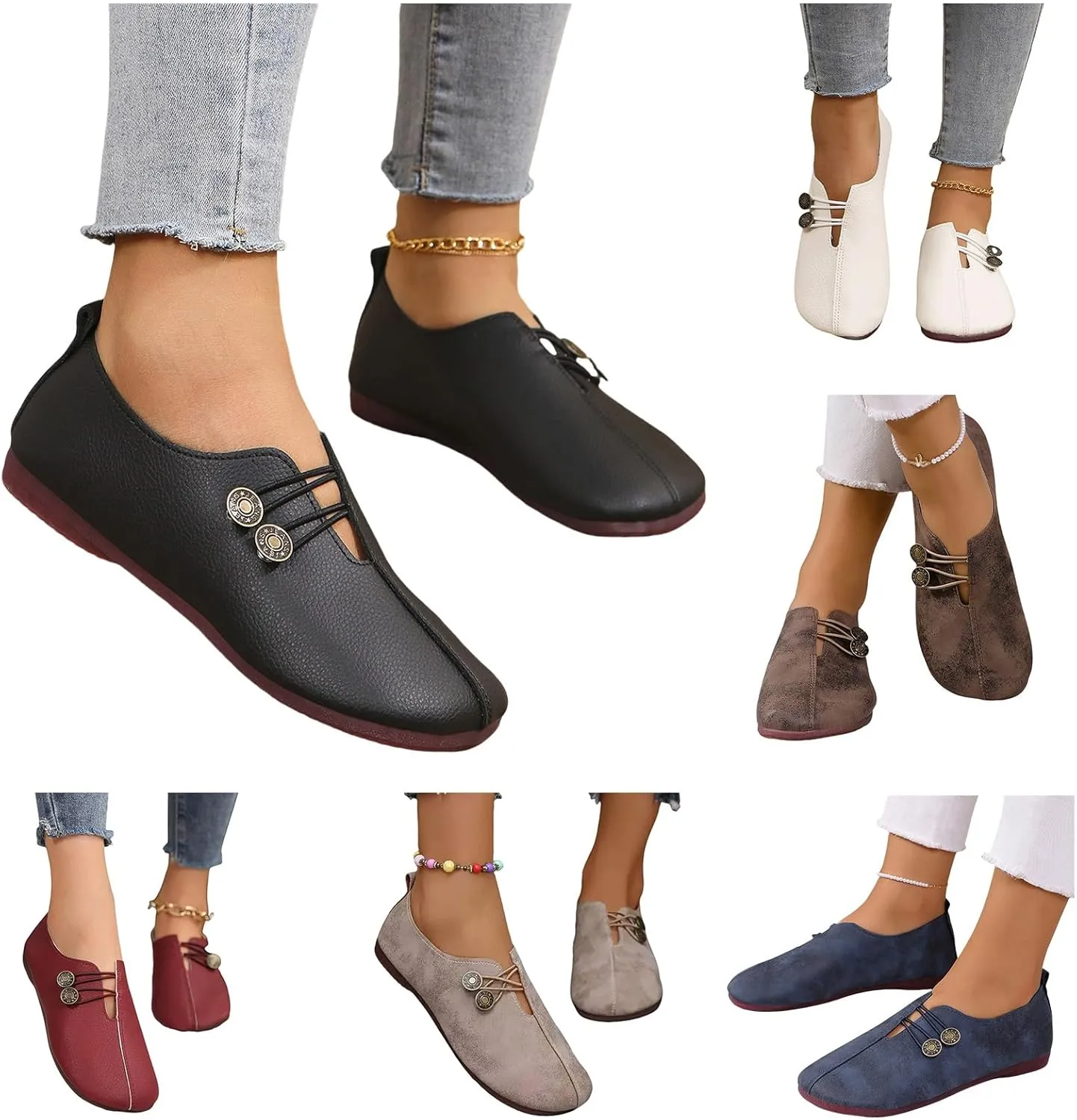 Womens Flat Sandals Dressy Comfortable Round Toe Ballet Flats Button Decoration Closed Toe Sandals Summer Casual Breathable Boat Shoes for Everyday Elegance