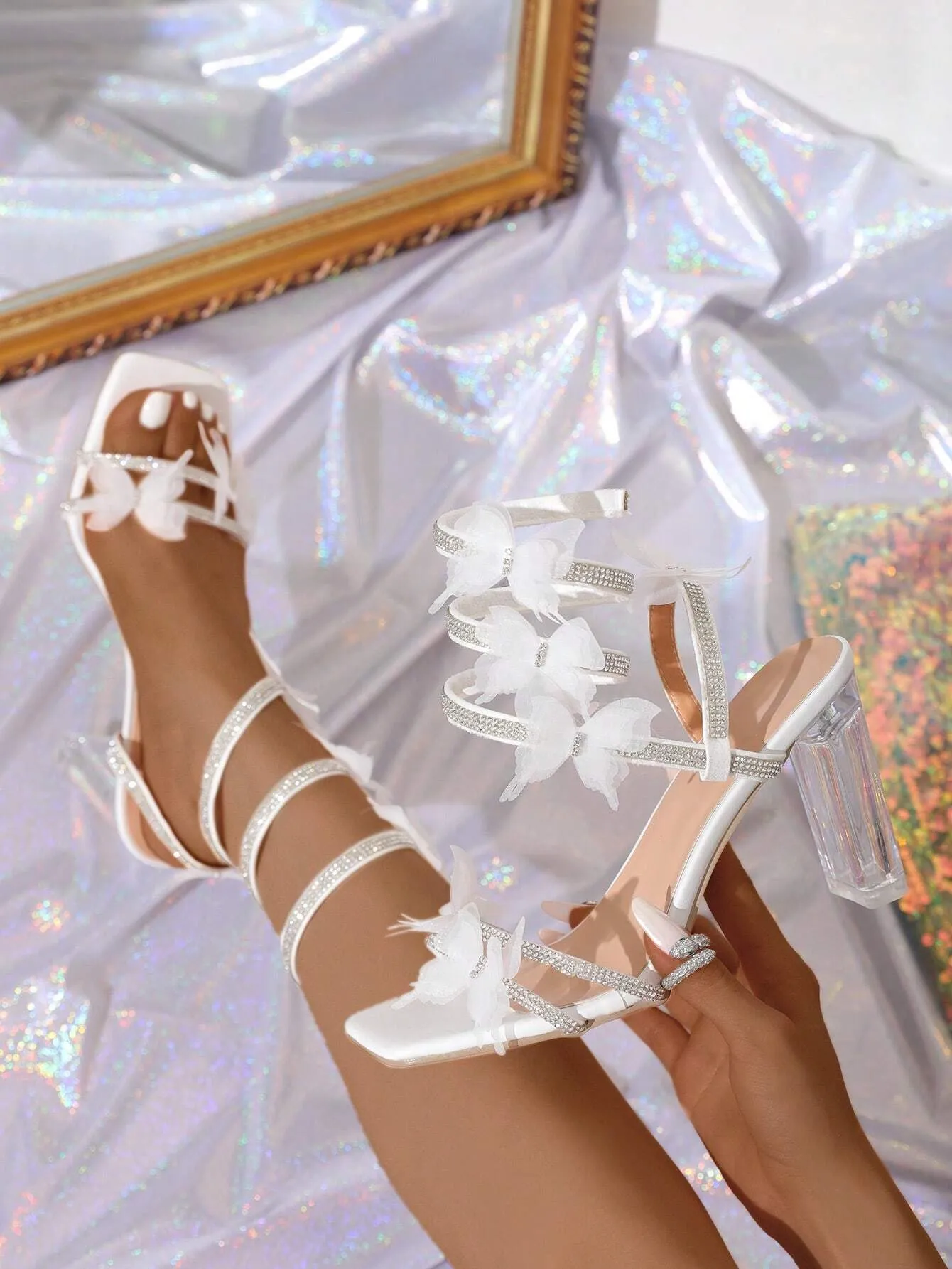 Women's High Heel Butterfly Decorated Sandals, Sexy Summer Wedding Party Shoes, Suitable For Formal Events