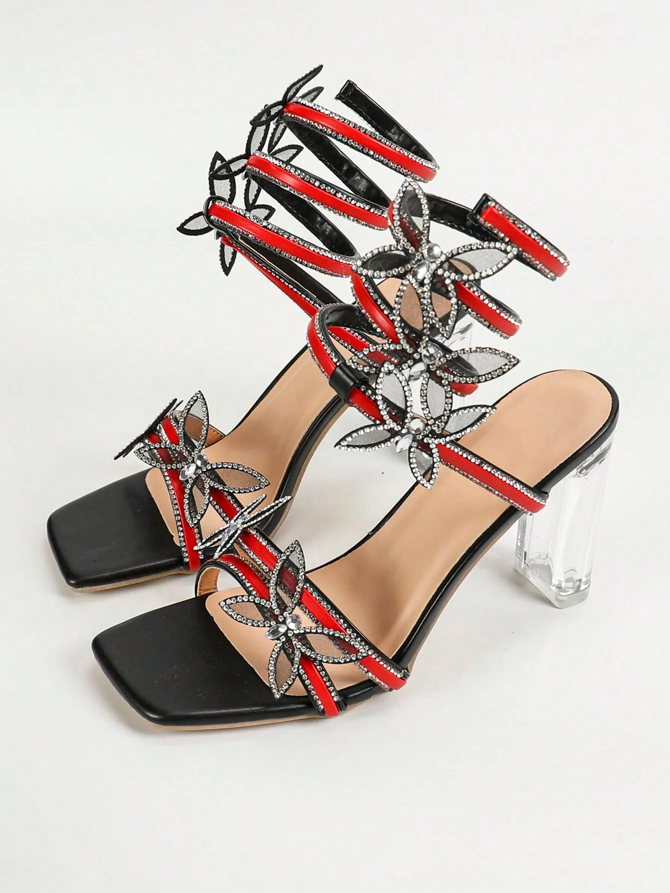 Women's High Heel Butterfly Decorated Sandals, Sexy Summer Wedding Party Shoes, Suitable For Formal Events