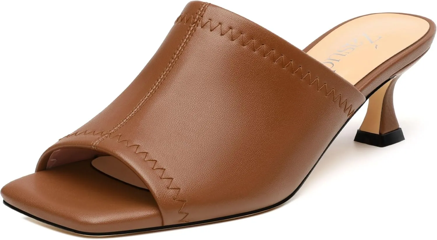 Womens Kitten Heel Open Square Toe Slip-on Sandals Casual Fashion Dress Summer Mules Shoes 2 Inches Heels
