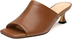 Womens Kitten Heel Open Square Toe Slip-on Sandals Casual Fashion Dress Summer Mules Shoes 2 Inches Heels
