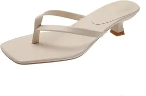 Women's Kitten Heels Sandals Square Toe Slip On Fashion Summer Sandals Comfortable Beach Shoes Vacation Flip-Flops Going Out Shoes Wedding Party Shoe