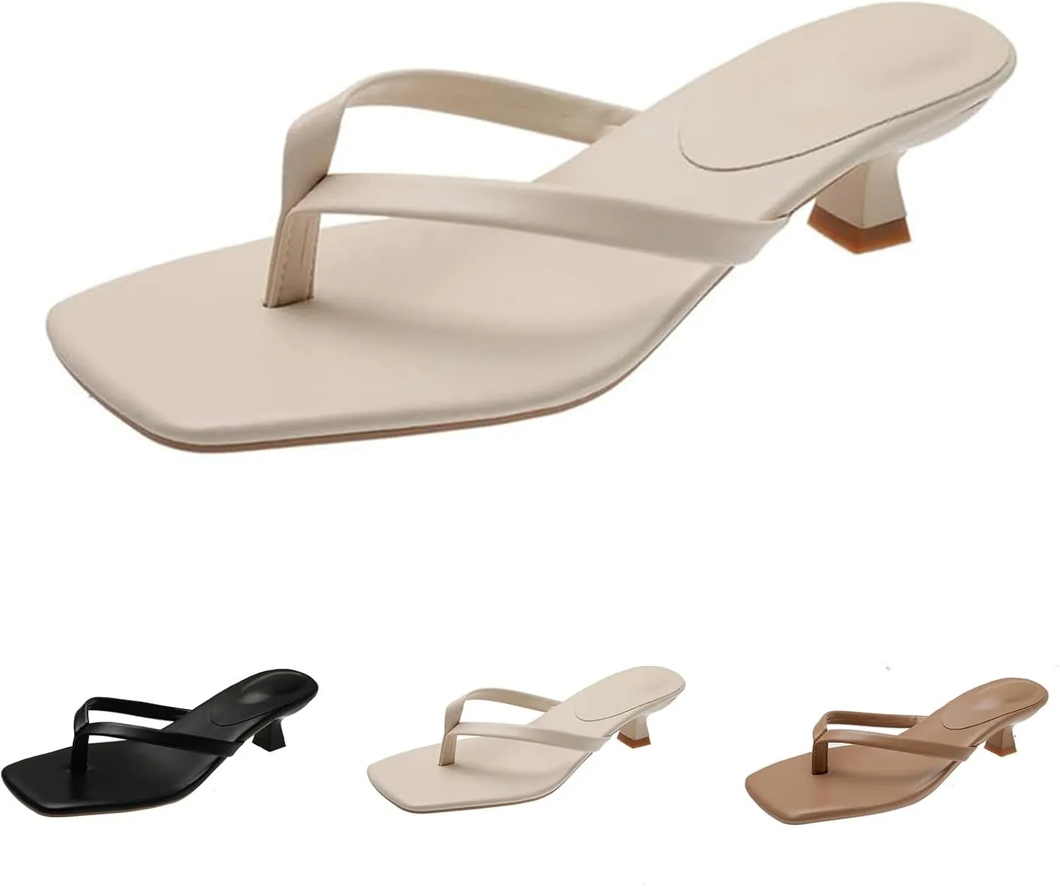 Women's Kitten Heels Sandals Square Toe Slip On Fashion Summer Sandals Comfortable Beach Shoes Vacation Flip-Flops Going Out Shoes Wedding Party Shoe