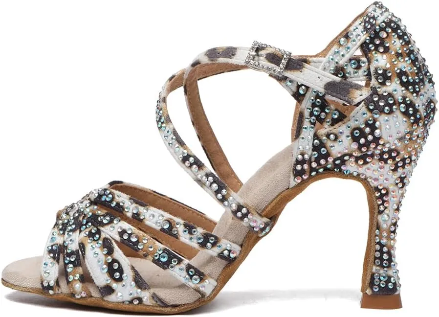 Women's Latin Dance Shoes Rhinestone Salsa Ballroom Professional Performance Dancing Shoes