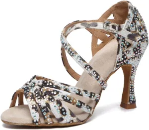 Women's Latin Dance Shoes Rhinestone Salsa Ballroom Professional Performance Dancing Shoes