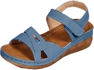 Womens Orthopedic Sandals Arch Support Platform Sandals Two Strap Slip on Wedges, Summer Open Toe Ankle Strap Walking Sandal Comfortable Outdoor Walking Shoes with Hook and Loop