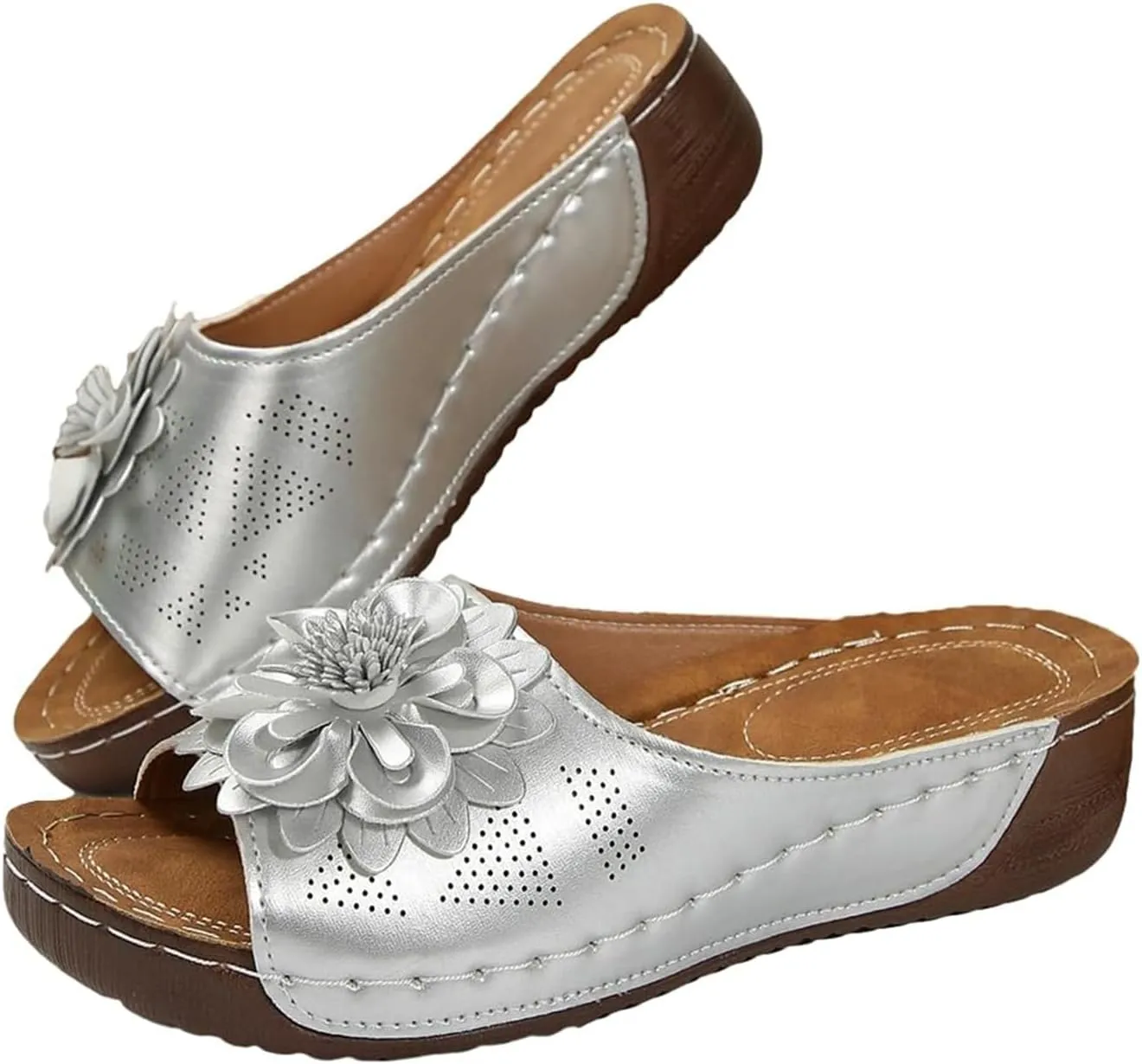 Women's Platform & Wedge Sandals Flower Arch Support Orthopedic Sandals Slippers, Summer Fish Mouth Open Toe Platform Slippers Comfortable Slip on Walking Shoes
