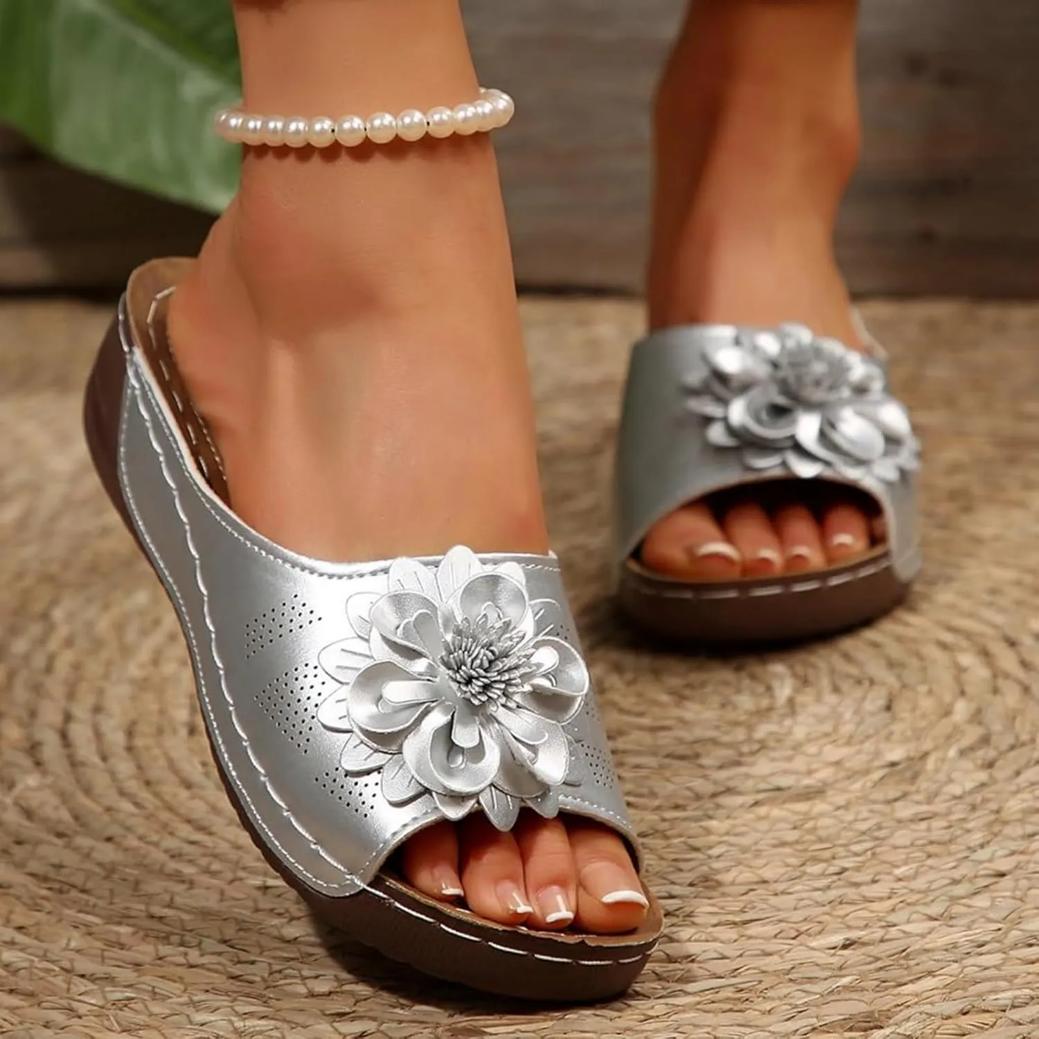 Women's Platform & Wedge Sandals Flower Arch Support Orthopedic Sandals Slippers, Summer Fish Mouth Open Toe Platform Slippers Comfortable Slip on Walking Shoes