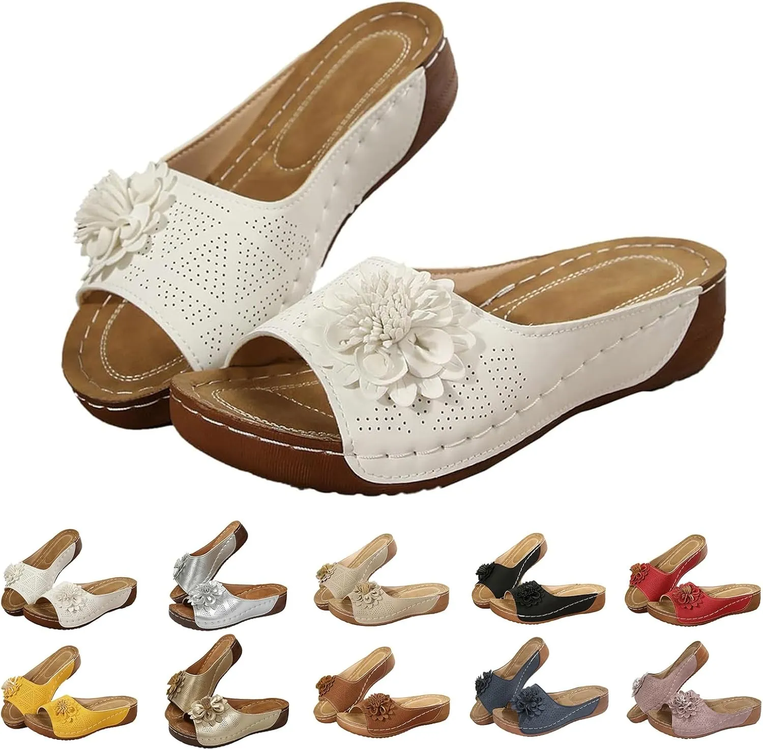 Women's Platform & Wedge Sandals Flower Arch Support Orthopedic Sandals Slippers, Summer Fish Mouth Open Toe Platform Slippers Comfortable Slip on Walking Shoes