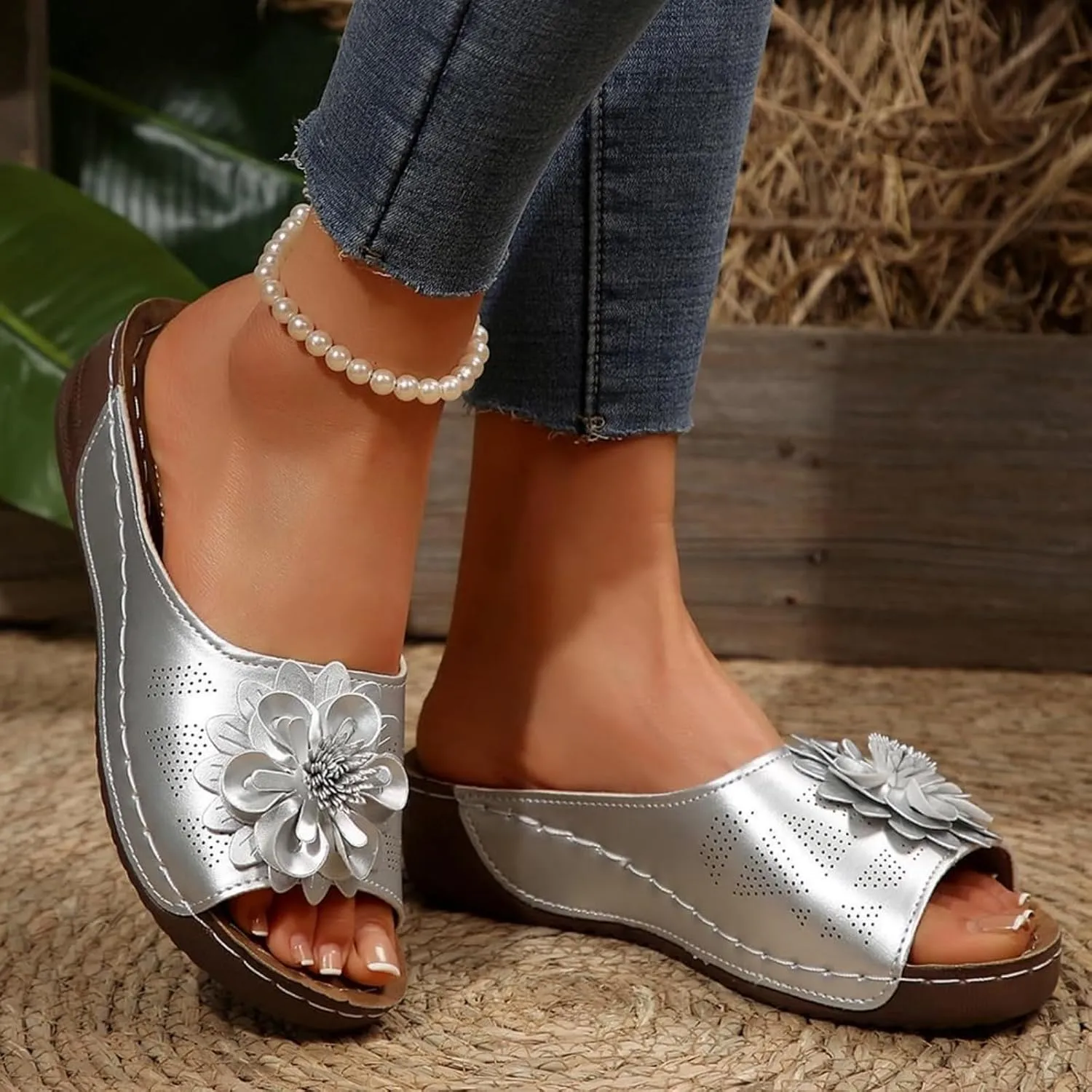 Women's Platform & Wedge Sandals Flower Arch Support Orthopedic Sandals Slippers, Summer Fish Mouth Open Toe Platform Slippers Comfortable Slip on Walking Shoes