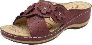 Womens Platform Wedge Sandals Orthopedic Sandals with Arch Support Cushion Footbed Platform Slide Hollowed Slip On Casual Bohemian Fashion Lightweight Slippers