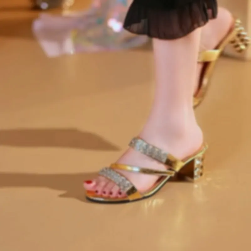 Women's Rhinestone-Embellished Block Heel Sandals