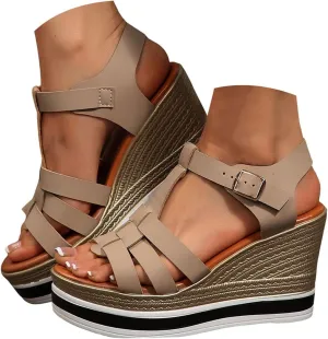 Womens Sandals Slip-On Platform Wedge for Women Slides Shoes Open Toe Wedge Sandals Women Casual Dressy Summer Comfortable Orthopedic Wedges Ladies Casual Summer Shoes