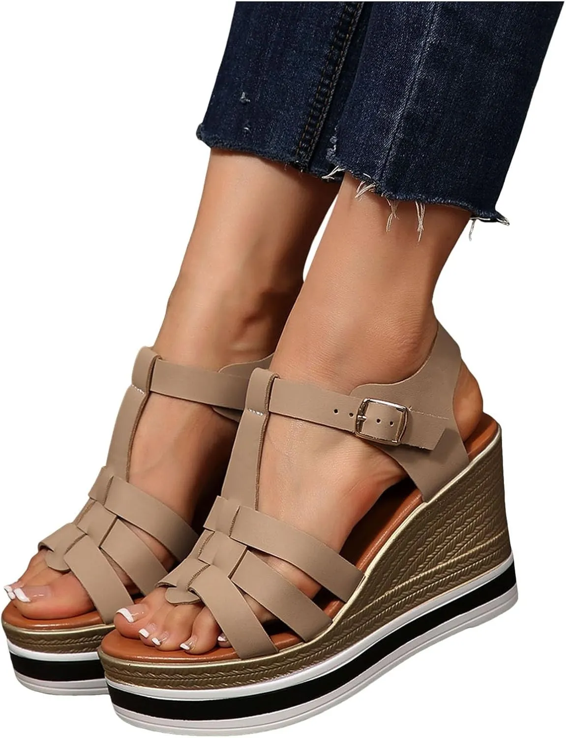 Womens Sandals Slip-On Platform Wedge for Women Slides Shoes Open Toe Wedge Sandals Women Casual Dressy Summer Comfortable Orthopedic Wedges Ladies Casual Summer Shoes