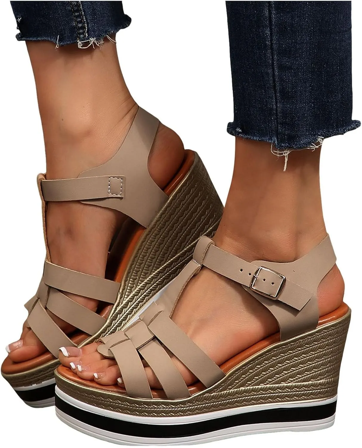 Womens Sandals Slip-On Platform Wedge for Women Slides Shoes Open Toe Wedge Sandals Women Casual Dressy Summer Comfortable Orthopedic Wedges Ladies Casual Summer Shoes