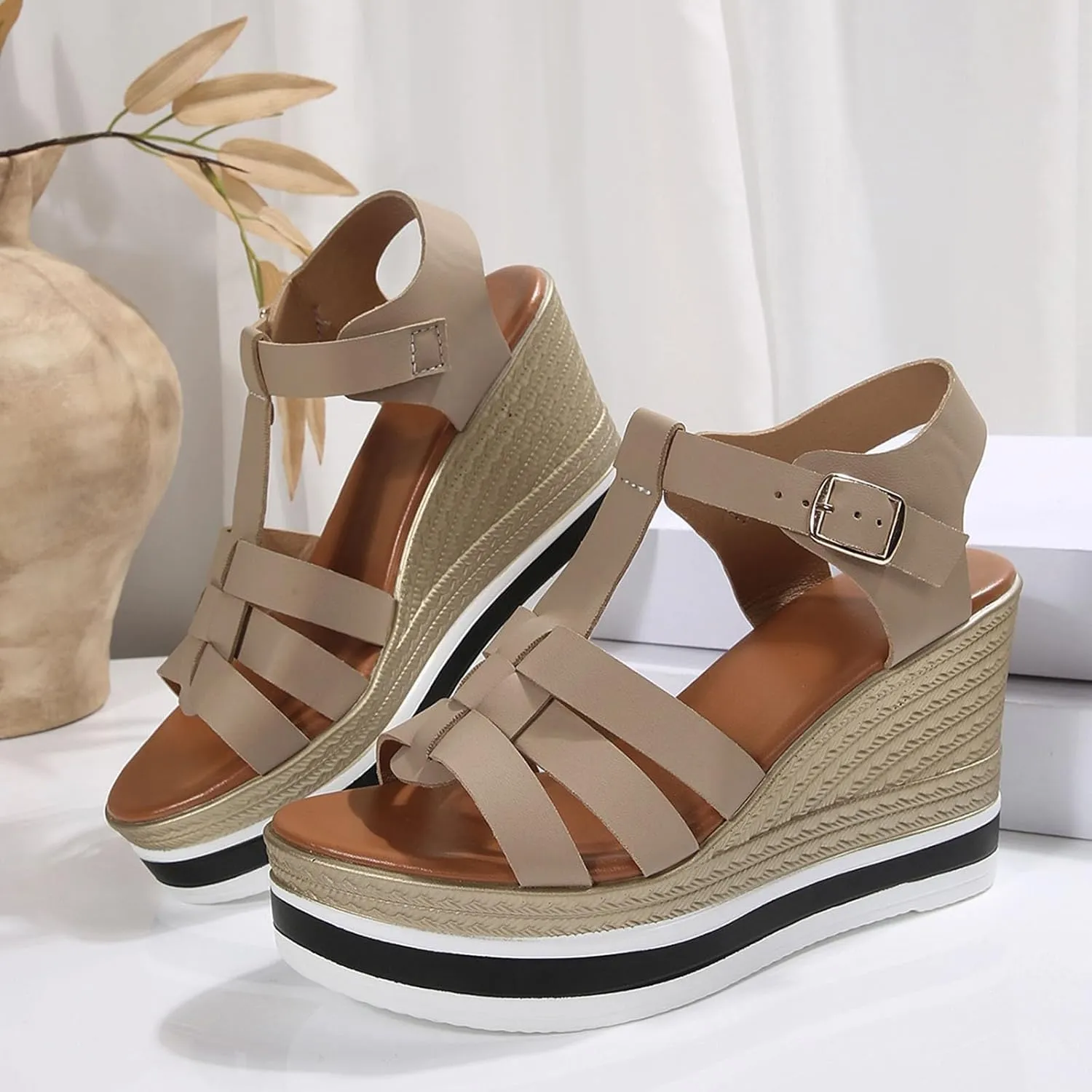 Womens Sandals Slip-On Platform Wedge for Women Slides Shoes Open Toe Wedge Sandals Women Casual Dressy Summer Comfortable Orthopedic Wedges Ladies Casual Summer Shoes
