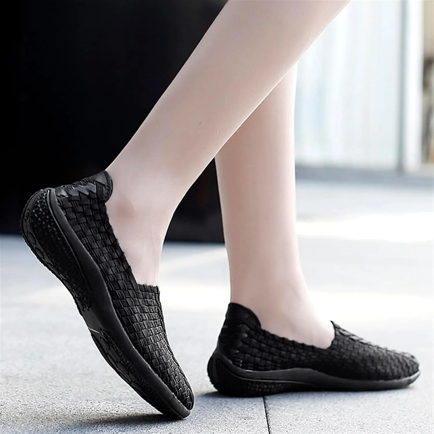 Women's Walking Shoes, Breathable Lightweight Comfortable and Soft Casual Workout Sneakers, Slip on Summer Sneaker, Non-Slip Nursing Walking Fitness Shoes Black
