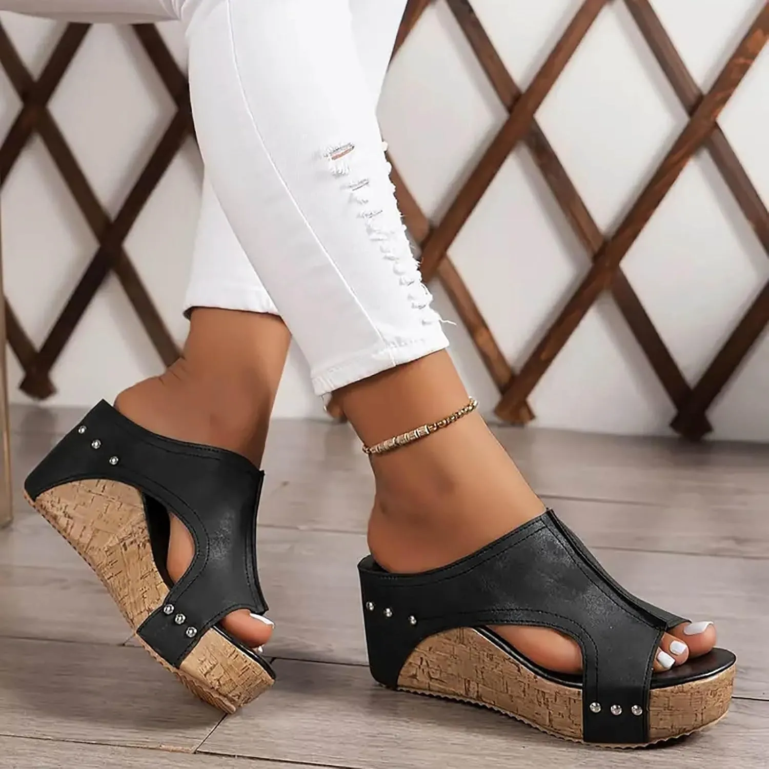 Womens Wedge Platform Slide On Sandals Open Toe Casual Summer Slide Platform Sandals Dressy High Heel Beach Sandal Comfortable Wedges Shoe Mules