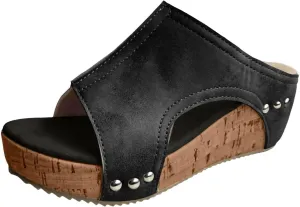 Womens Wedge Platform Slide On Sandals Open Toe Casual Summer Slide Platform Sandals Dressy High Heel Beach Sandal Comfortable Wedges Shoe Mules