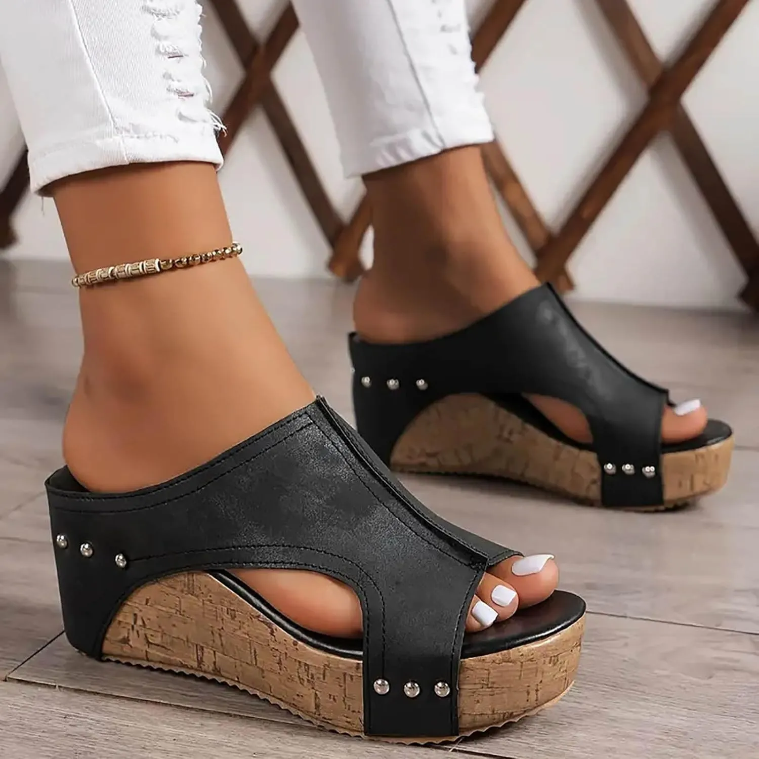 Womens Wedge Platform Slide On Sandals Open Toe Casual Summer Slide Platform Sandals Dressy High Heel Beach Sandal Comfortable Wedges Shoe Mules