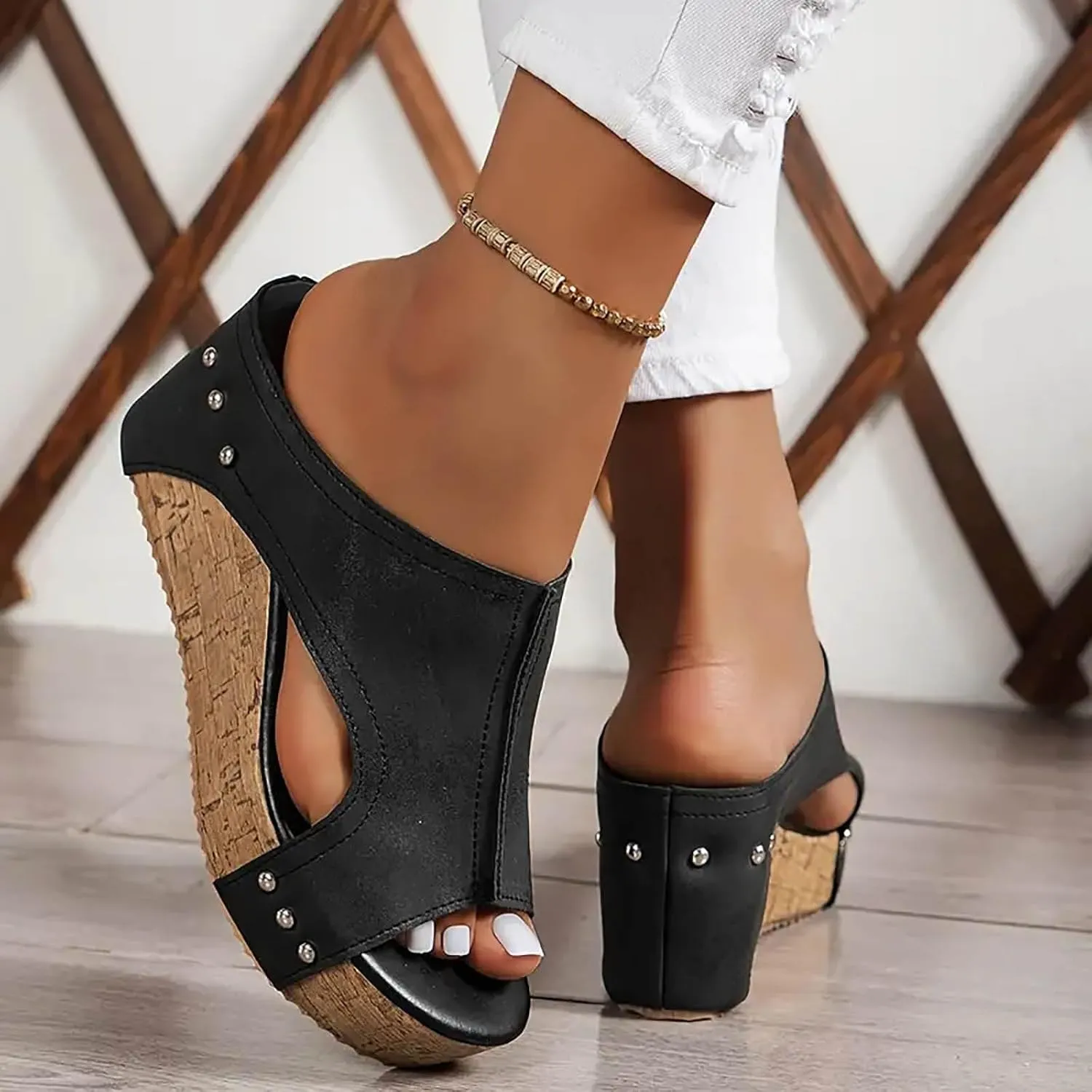 Womens Wedge Platform Slide On Sandals Open Toe Casual Summer Slide Platform Sandals Dressy High Heel Beach Sandal Comfortable Wedges Shoe Mules