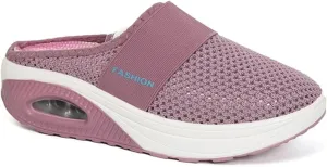 Womens Woven Orthopedic Breathable Soft Shoes Walking Cushion Arch Support Open Back Slippers Closed Toe Slides Outdoor Comfort Shoes Air Cushion Loafers