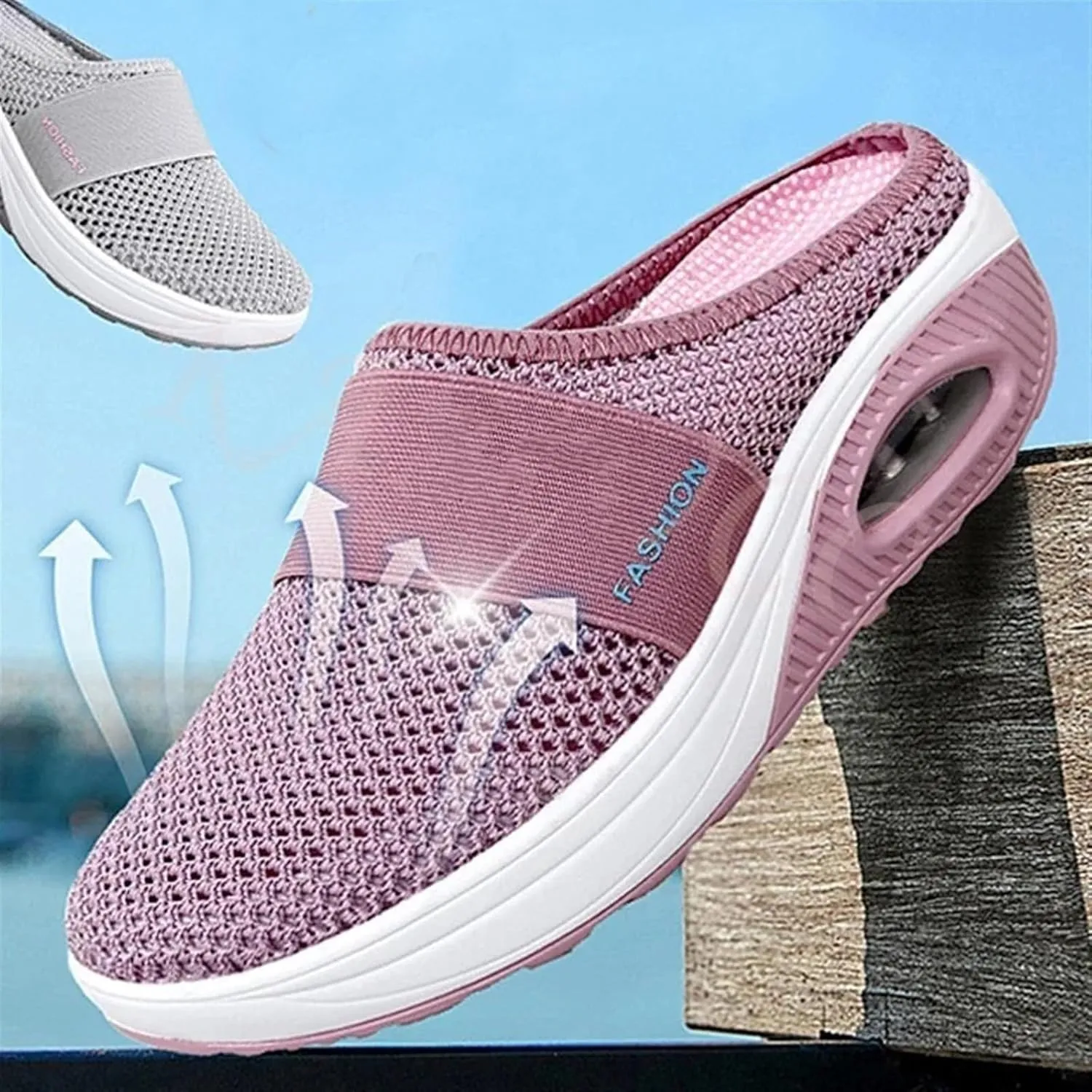 Womens Woven Orthopedic Breathable Soft Shoes Walking Cushion Arch Support Open Back Slippers Closed Toe Slides Outdoor Comfort Shoes Air Cushion Loafers
