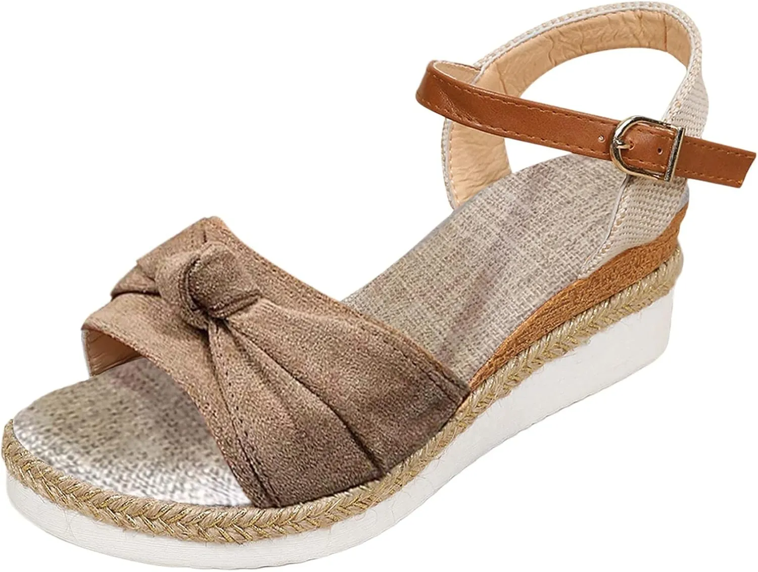 ZSpzx Espadrille Sandals for Women 2025 Dressy Summer Platform Wedges Heels Comfortable Sandals Bow Tie Ankle Strap Flat Fish Mouth Strappy Sandals Slip on Dress Walking Outdoor Beach Shoes