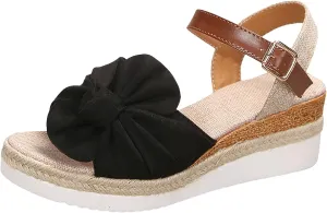 ZSpzx Espadrille Sandals for Women 2025 Dressy Summer Platform Wedges Heels Comfortable Sandals Bow Tie Ankle Strap Flat Fish Mouth Strappy Sandals Slip on Dress Walking Outdoor Beach Shoes
