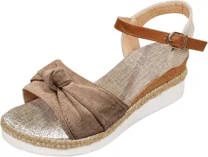 ZSpzx Espadrille Sandals for Women 2025 Dressy Summer Platform Wedges Heels Comfortable Sandals Bow Tie Ankle Strap Flat Fish Mouth Strappy Sandals Slip on Dress Walking Outdoor Beach Shoes