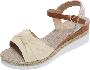 ZSpzx Espadrille Wedge Sandals for Women 2025 Dressy Summer Platform Wedges Heels Sandals Slip on Bow Tie Ankle Strap Flat Open Toe Strappy Comfortable Sandals Dress Walking Outdoor Beach Shoes