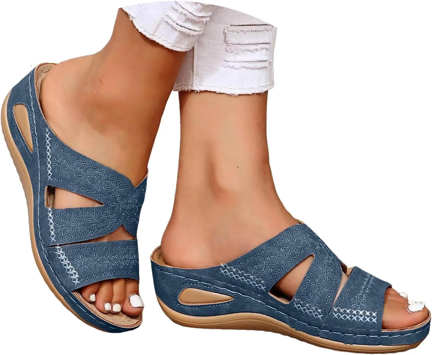 ZSpzx Women's Orthotic Cushion Flip Flops Sandals for Women Comfortable Foot Arch Supports Plantar Fasciitis Bunion Wedge Slide Flat Open Toe Slip on Beach Slippers Outdoor Recovery Walking Shoes