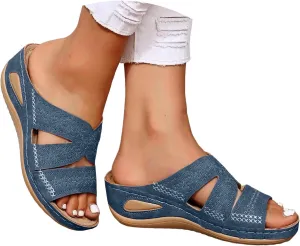 ZSpzx Women's Orthotic Cushion Flip Flops Sandals for Women Comfortable Foot Arch Supports Plantar Fasciitis Bunion Wedge Slide Flat Open Toe Slip on Beach Slippers Outdoor Recovery Walking Shoes