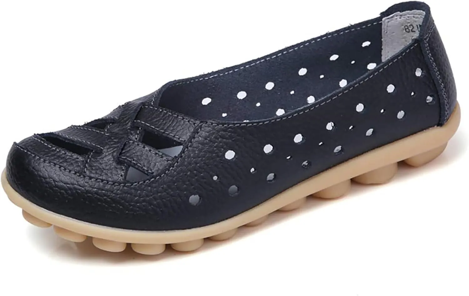 ZWRXW Women's Ballet Flat Shoes Pu Leather Comfortable Round Toe Slip On Flats Comfort Soft Non Slip Low Wedge Summer Dressy Dress Work Walking Flats Shoes with Breathable Eyelets