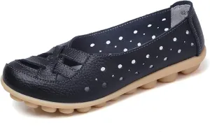 ZWRXW Women's Ballet Flat Shoes Pu Leather Comfortable Round Toe Slip On Flats Comfort Soft Non Slip Low Wedge Summer Dressy Dress Work Walking Flats Shoes with Breathable Eyelets